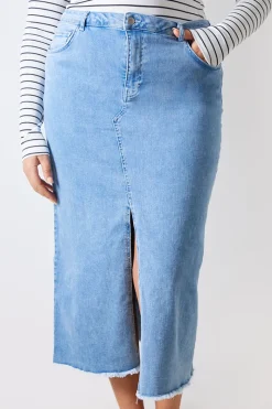 Denim Split Detail Midi Skirt
