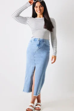 Denim Split Detail Midi Skirt