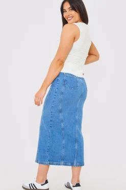 Denim Split Midaxi Skirt