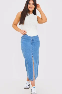 Denim Split Midaxi Skirt