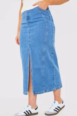 Denim Split Midaxi Skirt