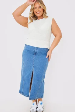 Denim Split Midaxi Skirt