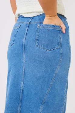 Denim Split Midaxi Skirt