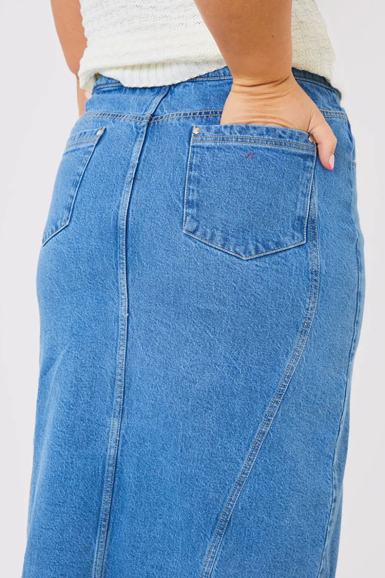 Denim Split Midaxi Skirt