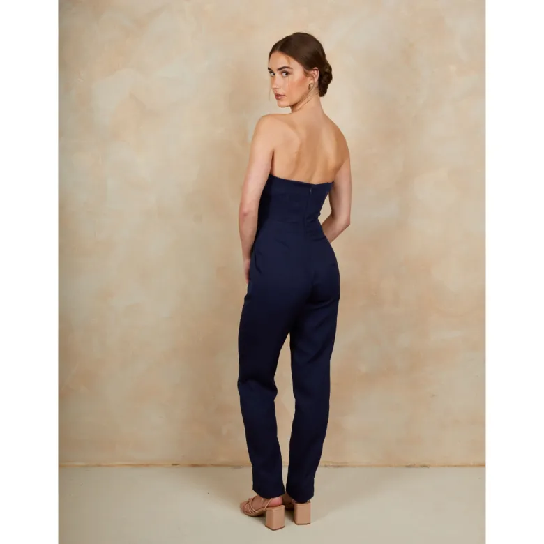 3D Floral Bandeau Jumpsuit in Navy