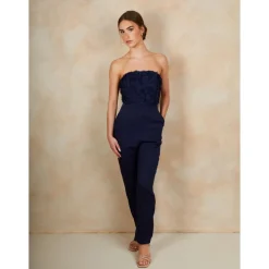 3D Floral Bandeau Jumpsuit in Navy