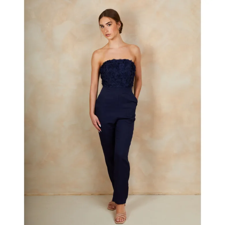 3D Floral Bandeau Jumpsuit in Navy