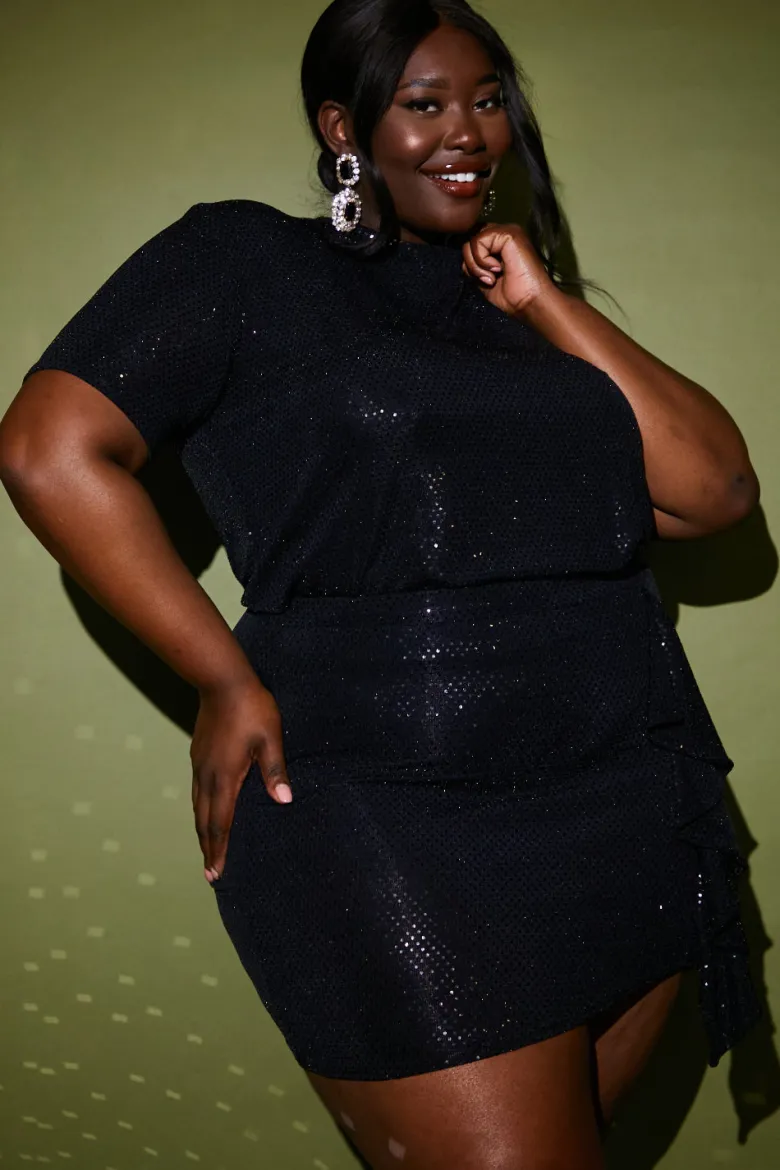 Disco Sequin Co Ord Ruffle Mini Skirt