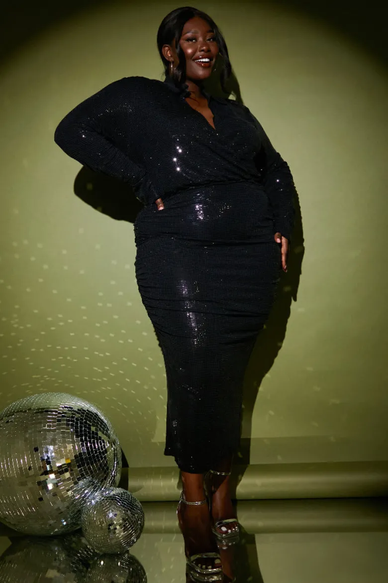 Disco Sequin Ruched Midaxi Dress