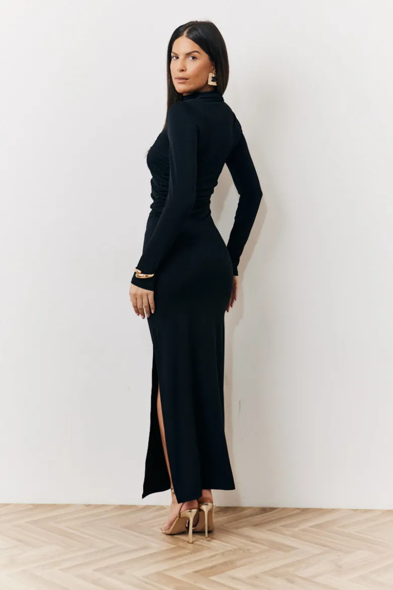 Draped High Neck Dress Black