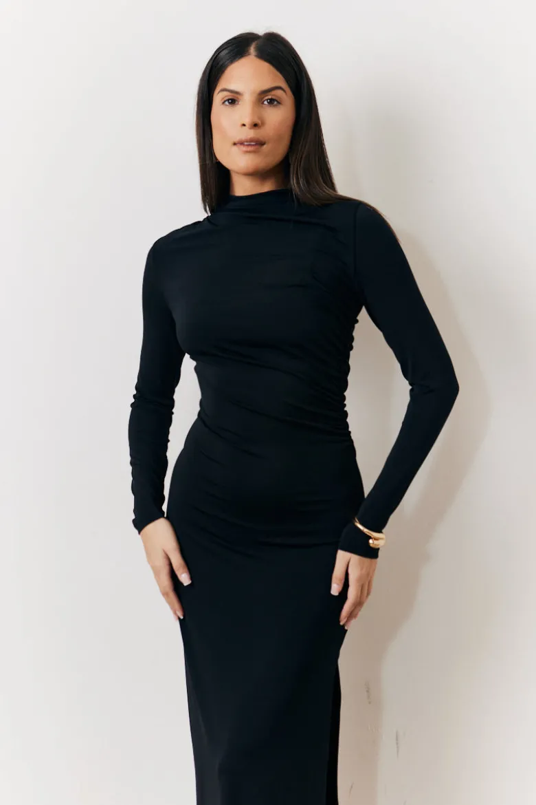 Draped High Neck Dress Black