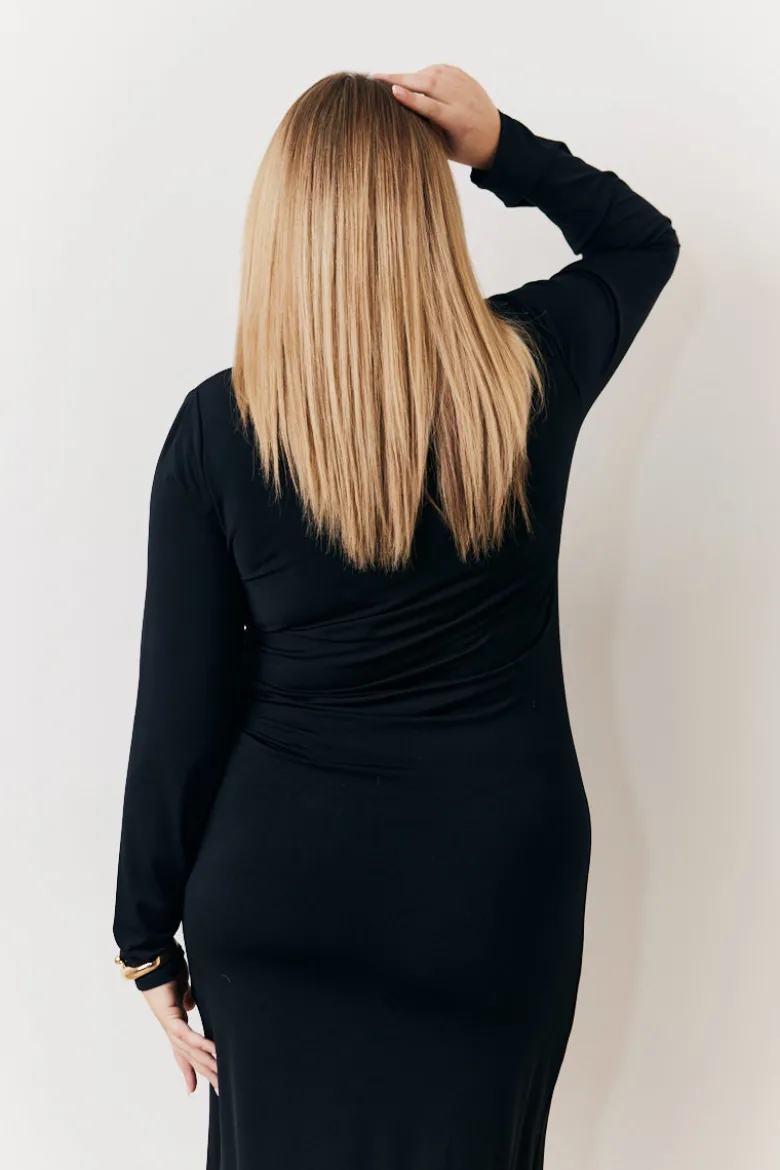Draped High Neck Dress Black