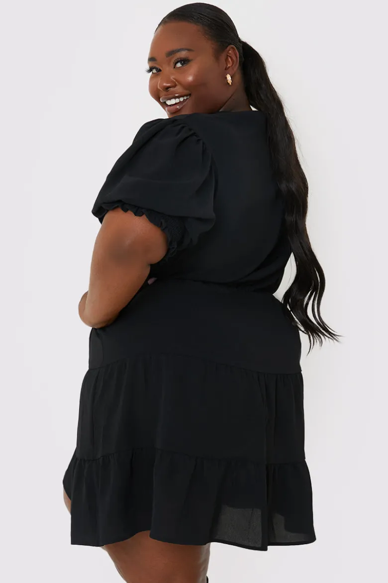 Drawstring Waist Balloon Sleeve Mini Dress