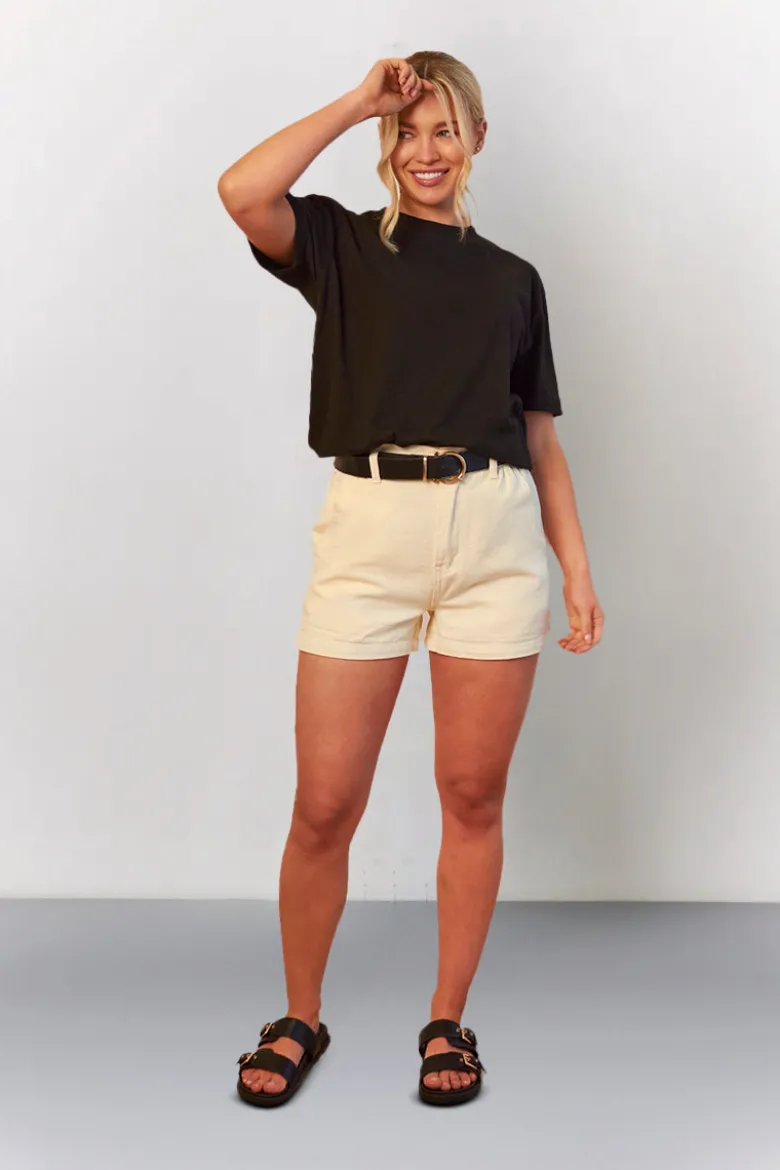 Ecru Denim Paper Bag Shorts