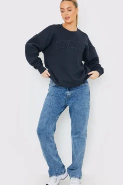Embroidered Distressed Oversized Sweatshirt