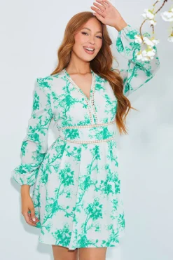 Floral Broderie Trim Mini Skater Dress