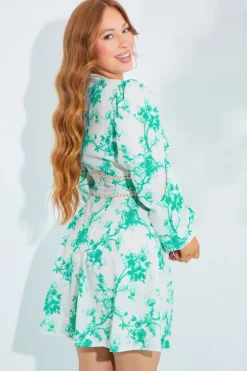 Floral Broderie Trim Mini Skater Dress