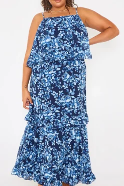 Floral Chiffon Tiered Frill Detail Midaxi Dress