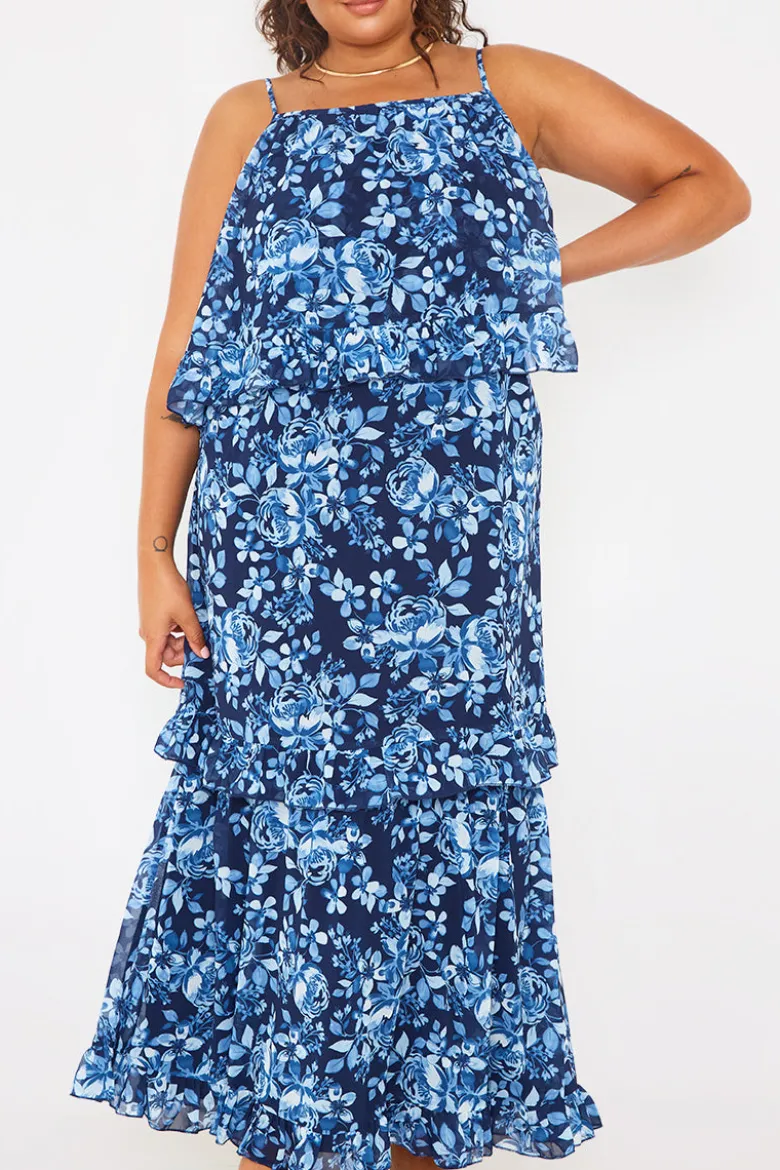 Floral Chiffon Tiered Frill Detail Midaxi Dress