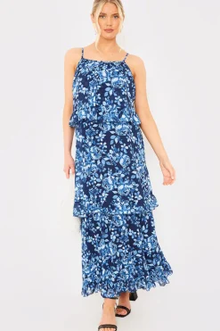 Floral Chiffon Tiered Frill Detail Midaxi Dress