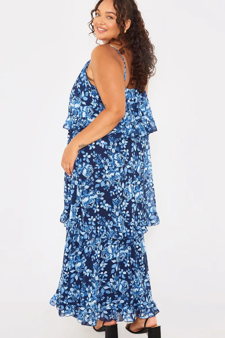 Floral Chiffon Tiered Frill Detail Midaxi Dress