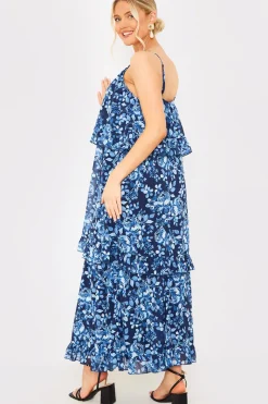 Floral Chiffon Tiered Frill Detail Midaxi Dress