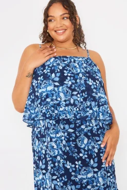 Floral Chiffon Tiered Frill Detail Midaxi Dress