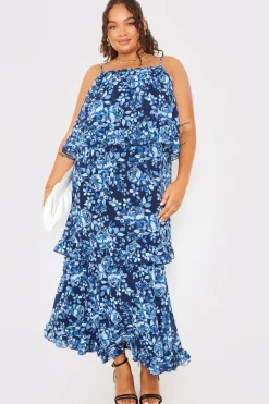 Floral Chiffon Tiered Frill Detail Midaxi Dress