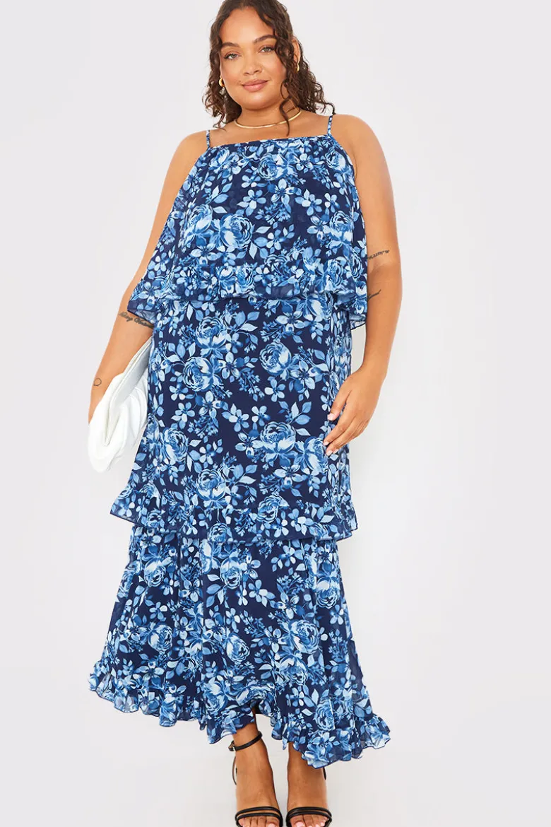 Floral Chiffon Tiered Frill Detail Midaxi Dress