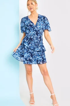 Floral Chiffon Wrap Detail Mini Dress