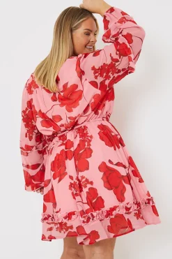 Floral Printed Chiffon Frill Detail Balloon Sleeve Mini Dress