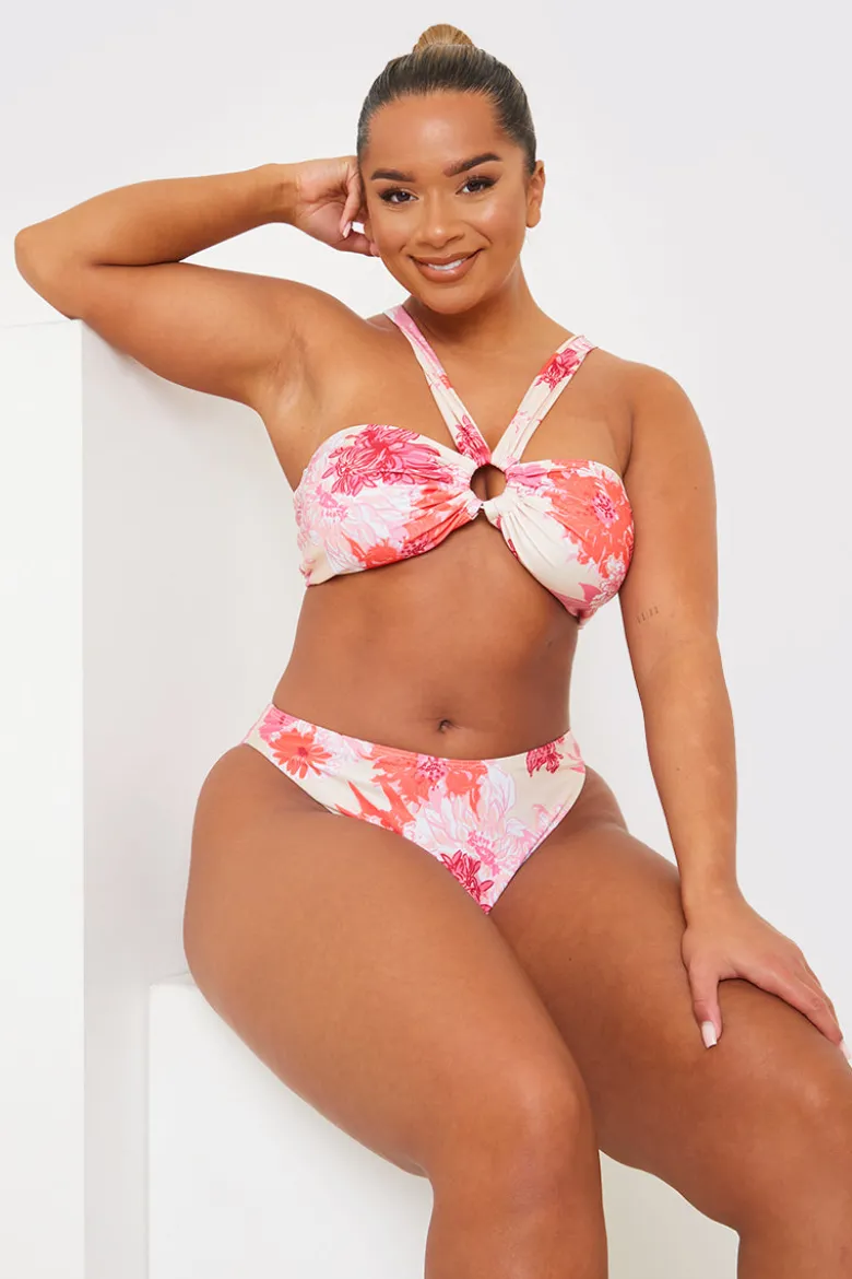 Floral Print Multiway Strap Ring Detail Bikini Top