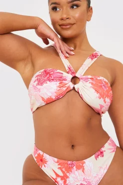 Floral Print Multiway Strap Ring Detail Bikini Top