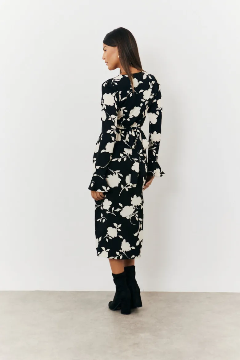 Floral Tie Wrap Detail Midi Dress