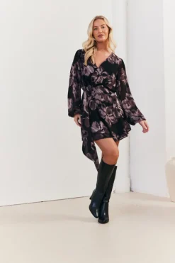 Floral Wrap Front Detail Skater Dress