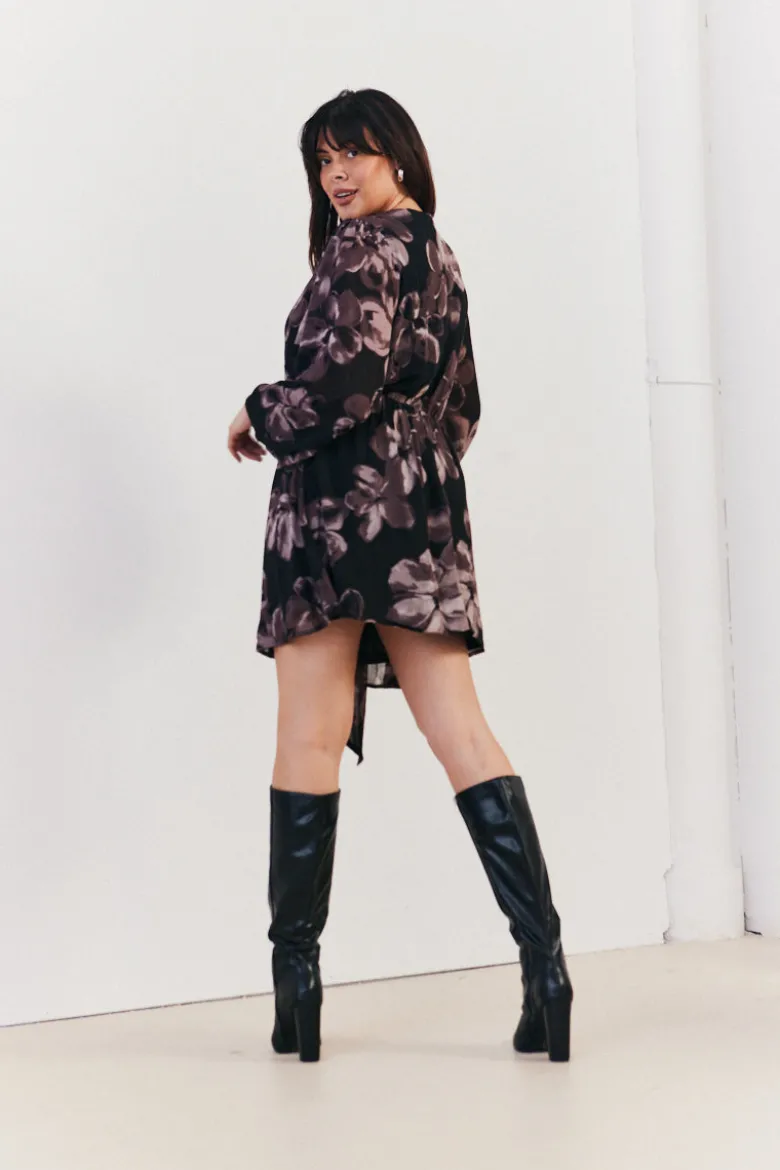 Floral Wrap Front Detail Skater Dress