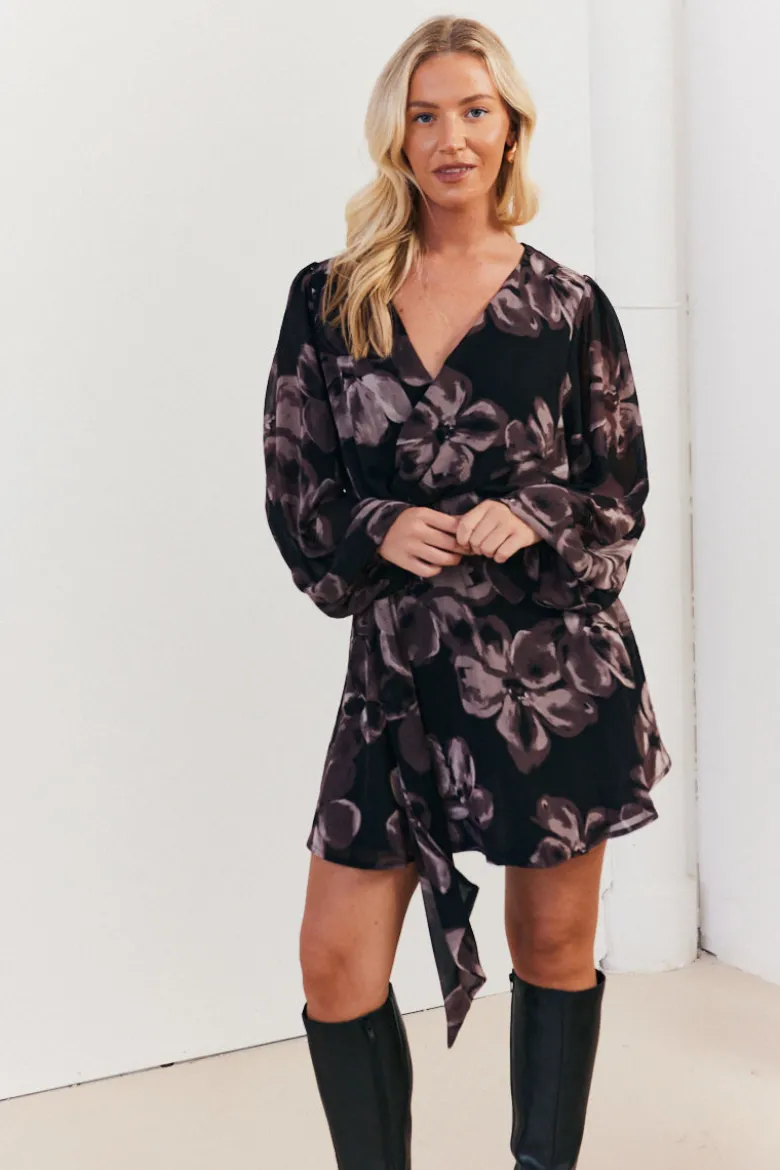 Floral Wrap Front Detail Skater Dress