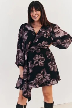 Floral Wrap Front Detail Skater Dress