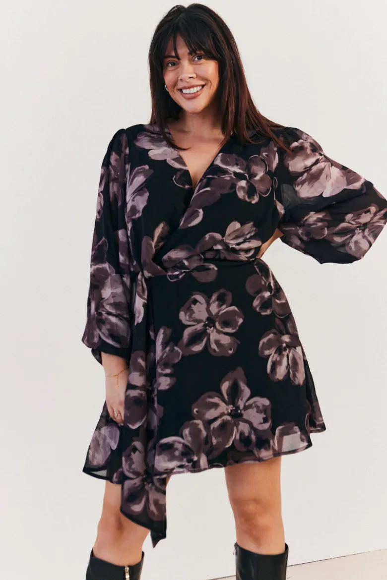 Floral Wrap Front Detail Skater Dress