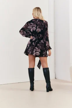 Floral Wrap Front Detail Skater Dress