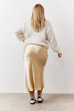 Gold Satin Midi Skirt