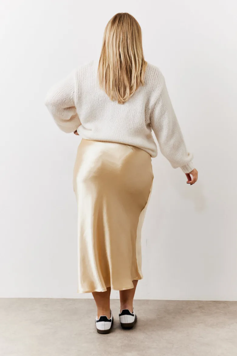 Gold Satin Midi Skirt