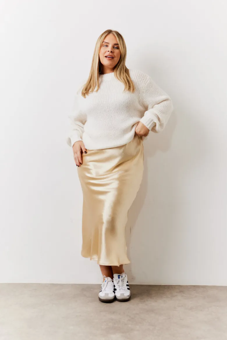 Gold Satin Midi Skirt