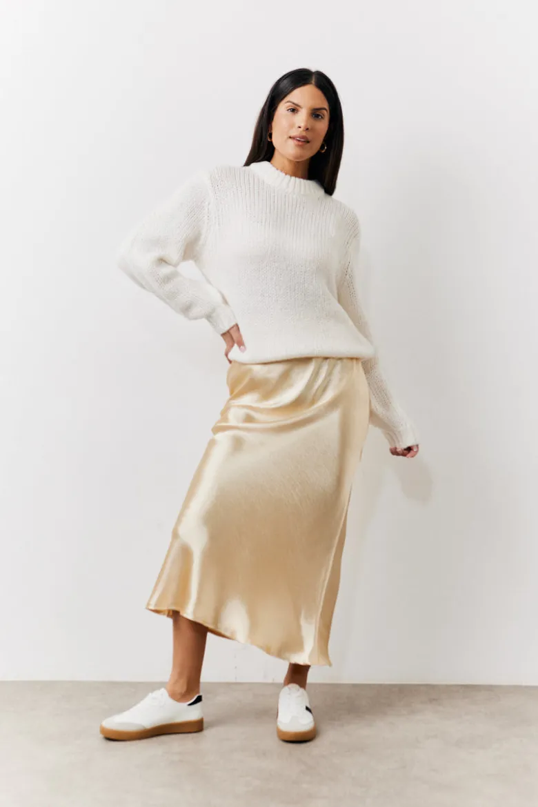 Gold Satin Midi Skirt