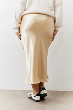 Gold Satin Midi Skirt