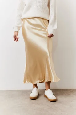 Gold Satin Midi Skirt