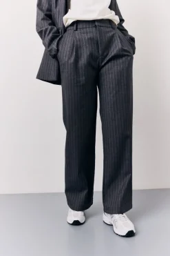Grey Pinstripe Wide Leg Tailored Trouser