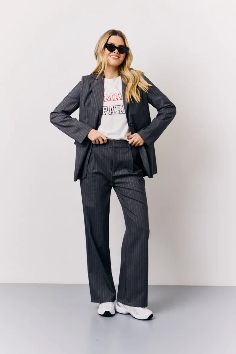 Grey Pinstripe Wide Leg Tailored Trouser
