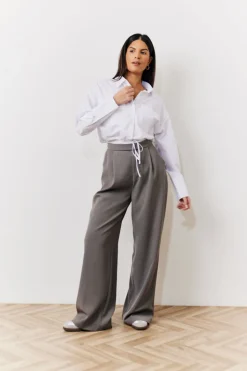 Grey Waistband Detail Tailored Trouser