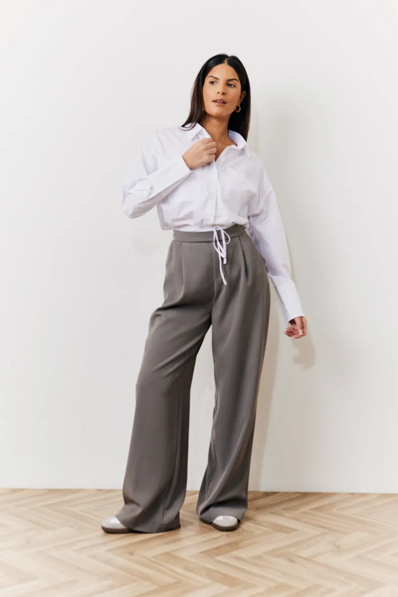 Grey Waistband Detail Tailored Trouser